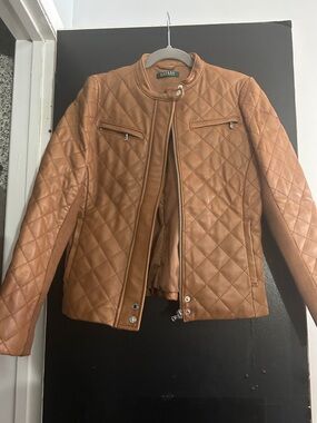 Ralph Lauren Quilted Faux Leather Jacket in Cognac